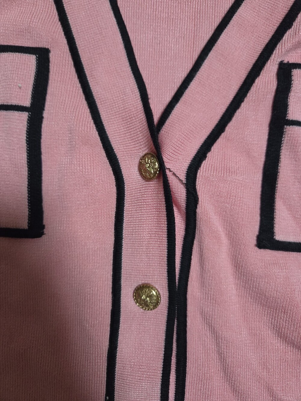 Vintage Inspired Pink Contrast Trim Gold Button Cardigan Sweater Preppy Chic M - Picture 3 of 5
